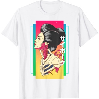 เสื้อยืดโอเวอร์ไซส์เสื้อยืด พิมพ์ลาย Vaporwave Cyborg Geisha สไตล์ญี่ปุ่น สําหรับผู้หญิงS-3XL