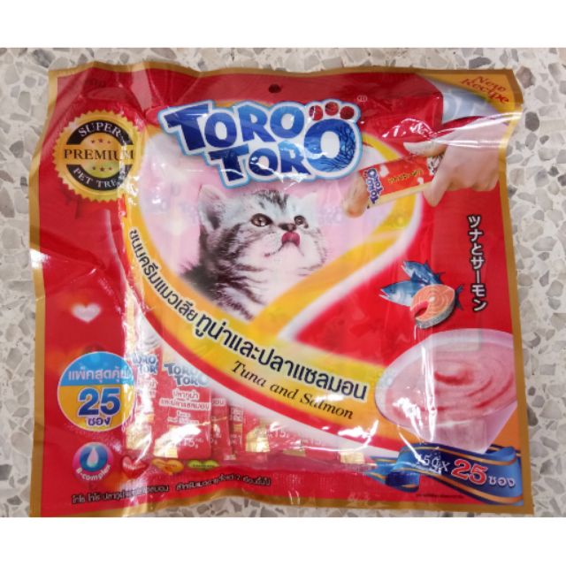 ภาพหน้าปกสินค้าtoro ขนมอมวเลีย รสทูน่าแซลมอล ซองละ 15g 25ซอง