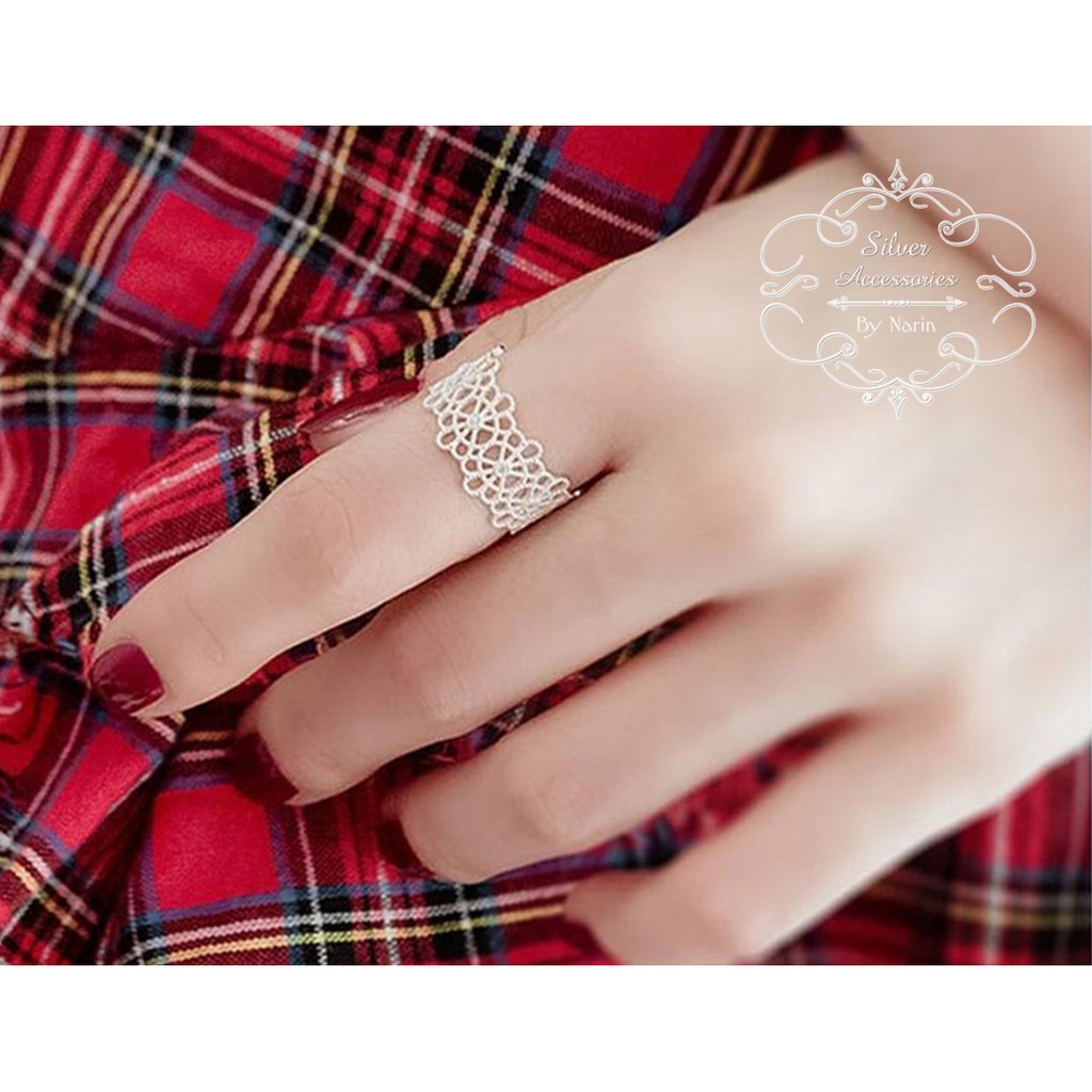 แหวนเงินแฟชั่น-minimal-ลายฉลุ-สวยน่ารัก-ปรับขนาดได้