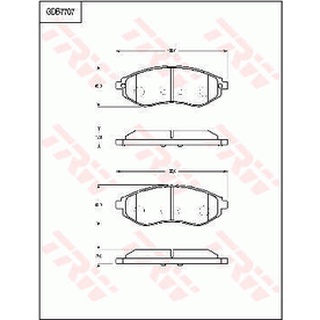 ผ้าดิสเบรคหน้า CHEVROLET AVEO T200 2003- T250 T255 2006- 1.4 1.6 PROTON SAGA 2008- SAVVY 1.2 2005- GDB7707 TRW