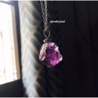 สร้อยอเมทิสต์ ข้อมือ Amethyst หินแท้ หินดิบ (ราศีกุมภ์)