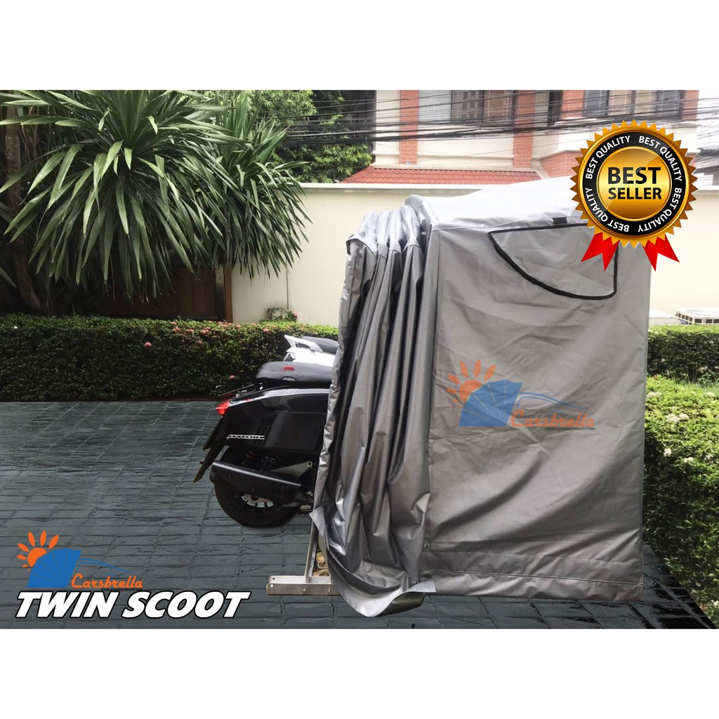 เต็นท์พับได้-เต็นท์จอดรถมอเตอร์ไซค์-carsbrella-รุ่น-twin-scoot-สำหรับรถมอไซค์ที่มีขนาดเล็ก-ปกป้องฝุ่นและสิ่งสกปรก