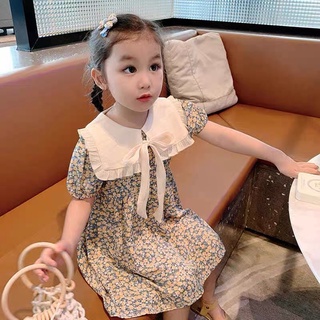 ชุดเด็กชุดเดรสลายดอกไม้คอบัวผูกโบว์(พร้อมส่งในไทย)