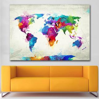 Watercolor World Map Painting Poster Canvas Prints Scandinavia Cuadros Wall Art Picture For Living Room No Framed