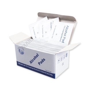 โปรโมชั่น : พร้อมส่ง แผ่นแอลกอฮอล Alcohol pads กล่องละ100 ชิ้น