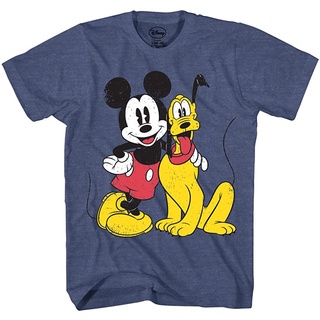 เสื้อยืดผ้าฝ้ายพรีเมี่ยม เสื้อยืด พิมพ์ลายกราฟิก Mickey Mouse &amp; Pluto สไตล์วินเทจ คลาสสิก สําหรับผู้หญิง