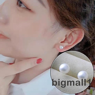 Bigmall- ต่างหูกระดุมไข่มุกสีขาวสําหรับผู้หญิง