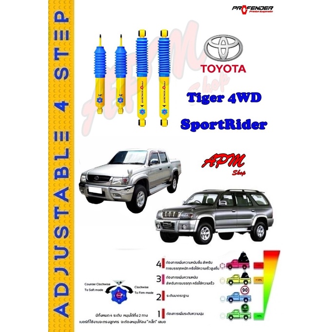 โช้คอัพปรับ-4-ระดับ-ใส่รถ-toyota-tiger-prerunner-4wd-ระบบ-twintube-by-profender