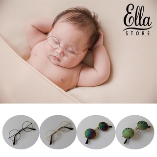 Ellastore123 แว่นตากันแดด UV400 โลหะ ทรงกลม ป้องกันรังสียูวี พร็อพถ่ายภาพ สําหรับเด็กทารก