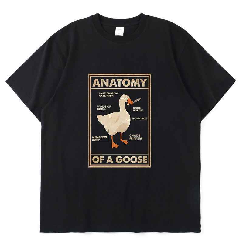 เสื้อยืดอินเทรนด์ผู้ชายอินเทรนด์ผู้หญิงเสื้อยืดแขนสั้นลําลอง-ทรงหลวม-พิมพ์ลายกราฟฟิค-tuxinhe-anatomy-of-a-goose-แฟชั่นฤด