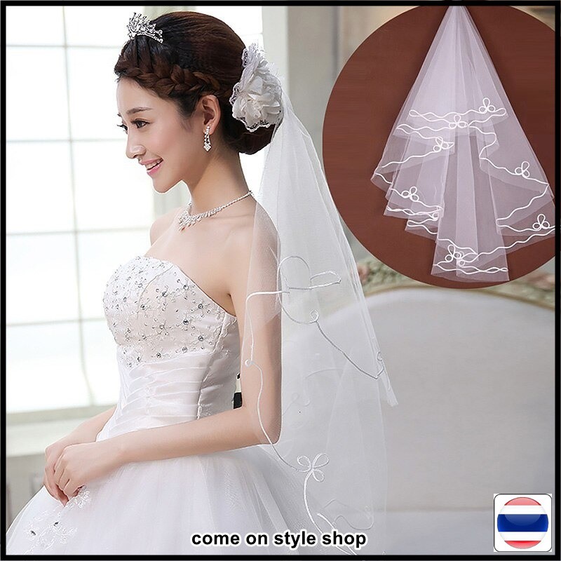 ผ้าคลุมแต่งงาน-ผ้าคลุมเจ้าสาว-ลายริบบิ้นงดงาม-ยาว-150-cm-single-layer-wedding-veil