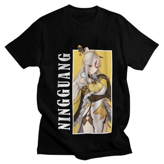 เสื้อยืดแขนสั้น ผ้าฝ้ายแท้ พิมพ์ลายเกม Ningguang Genshin Impact สไตล์ญี่ปุ่น สําหรับผู้ชาย