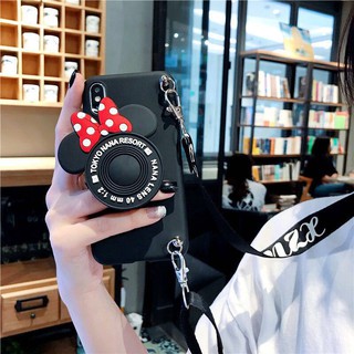 Samsung Galaxy S20 S21 Plus Ultra A42 A52 A72 5G A01 Core A11 A31 A21 A51 A71 A30S A50S M10 J7 Prime Minnie Stand Holder Shoulder Strap Case