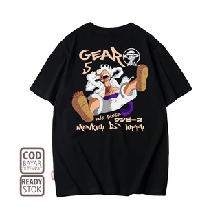 เสื้อยืดผ้าฝ้ายพิมพ์ลายAnime LUFFY GEAR 5 ONE PIECE 0015 Baju Anime Jepang T-Shirt Anime