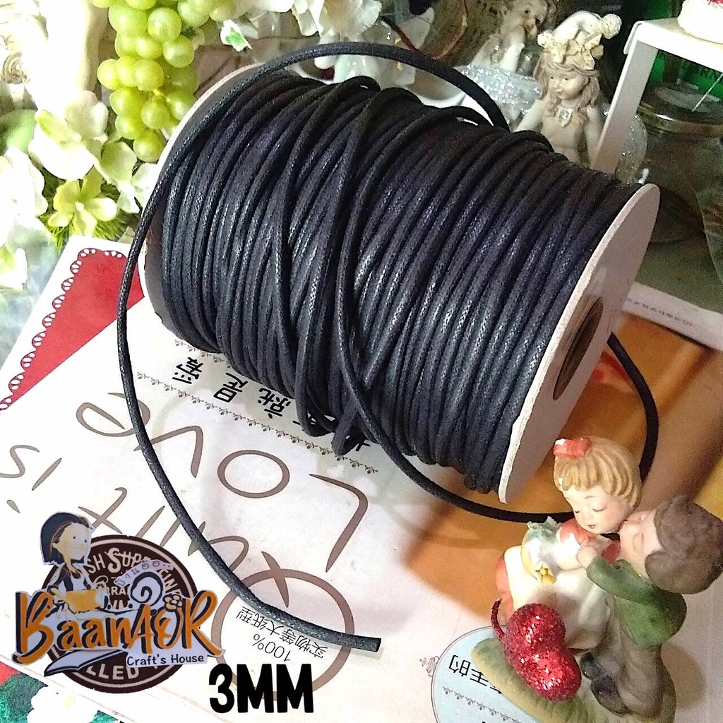 3mm-1y-90cm-เชือก-คอตตอน-สีดำ-ขนาดจิ๋ว-เส้นกลม-เชือกแว๊กซ์-ขนาด-3-มิล-cotton-rope-string-thin-leather-diy