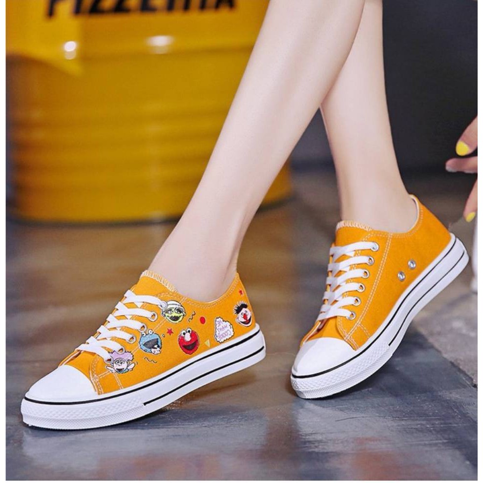 hot-รองเท้าผ้าใบแฟชั่นผู้หญิง-แต่งลายด้านข้างอิโมจิ-คุ้มค่าคุ้มราคา-f006