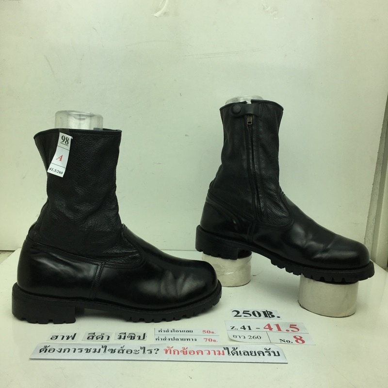 รองเท้าฮาฟ-มีซิปข้าง-half-boots-with-side-zip-หนังสีดำ-มือสอง-นำเข้า-เกาหลี