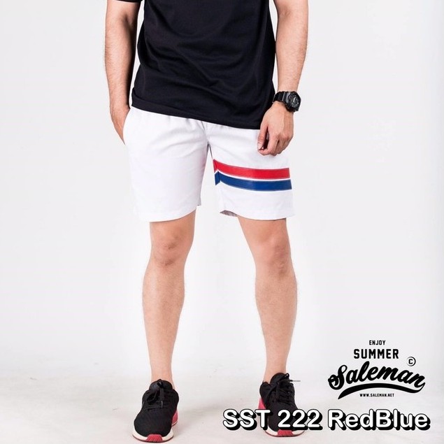 กางเกงขาสั้น-พรีเมี่ยม-ผ้า-cotton-รหัส-sst-222-redblue-สีขาว-แถบแดงน้ำเงิน