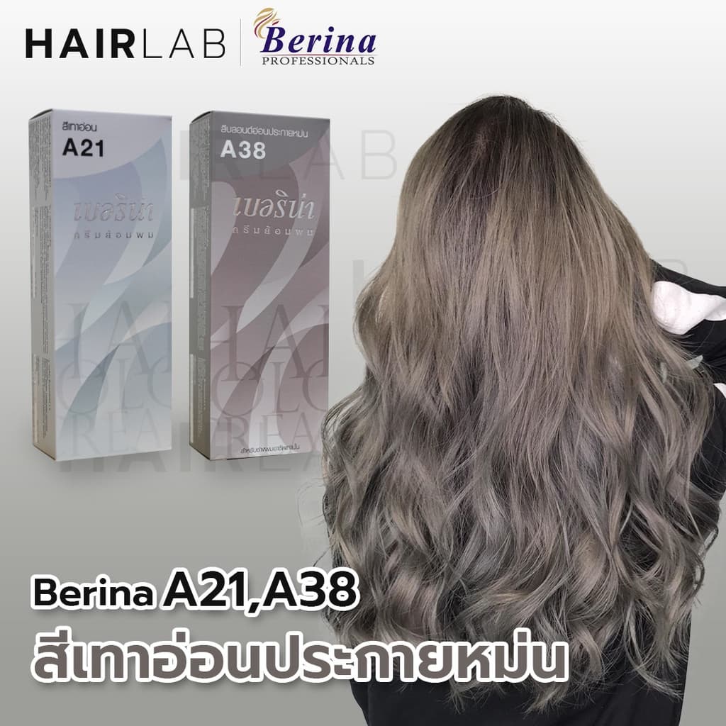 พร้อมส่ง-เซตสีผมเบอริน่า-berina-set-a21-a38-สีเทาอ่อนประกายหม่น-ใช้-2-สีผสมกัน