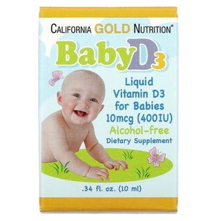 [อันดับ1ในUSA] วิตามิน D3 ที่ดีที่สุดสำหรับเด็ก California Gold Nutrition, Baby Vitamin D3 Liquid, 10 mcg (400 IU), 0.34