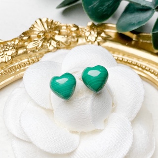 A-Class ต่างหูหินแท้ มาลาไคต์ Malachite ก้านเงินแท้925 ชุบทองคำขาว