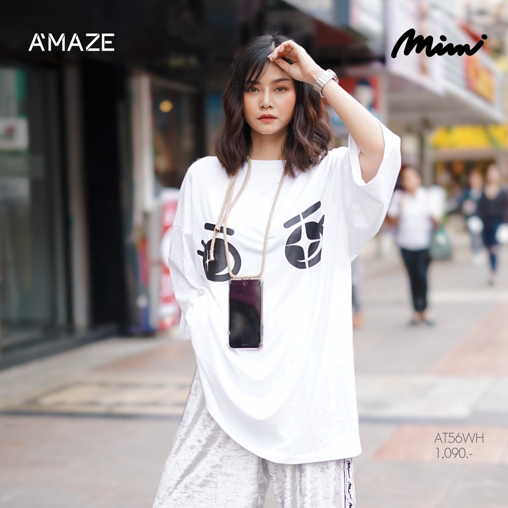 mimi-shirt-oversize-t-shirts-สีขาวลายมีมี่-at56bl