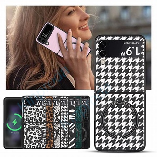 เคสโทรศัพท์มือถือหนังนิ่ม แบบฝาพับแม่เหล็ก ชาร์จไร้สาย สไตล์เรโทร สําหรับ Samsung Galaxy Z Flip 3 Z Flip 4 5G Zflip3 Z flip4