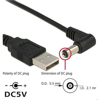 สายเคเบิ้ลเชื่อมต่อ USB ตัวผู้ เป็น 5V DC 5.5 มม. x 2.1 มม. 90 องศา สําหรับแล็ปท็อป พีซี