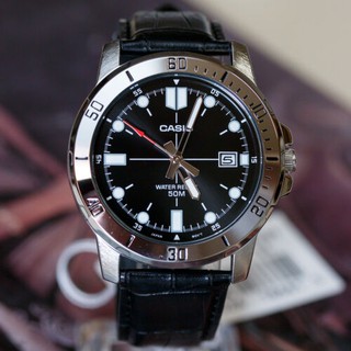 นาฬิกา Casio รุ่น MTP-VD01L-1E  ข้อมือผู้ชายสายหนังสีดำ หน้าปัดดำ- ของแท้ 100% รับประกันสินค้า 1 ปี