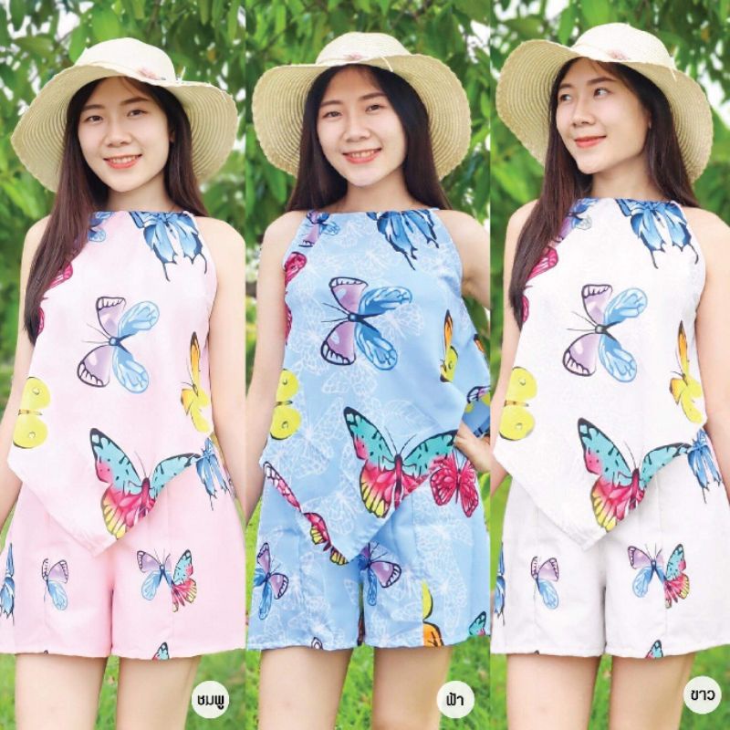 เสื้อสามเหลี่ยม-บาร์บี้-ลายผีเสื้อ-สาวไซส์s-xl-สาวพลัสไซส์-เซ็ทสาวอวบ