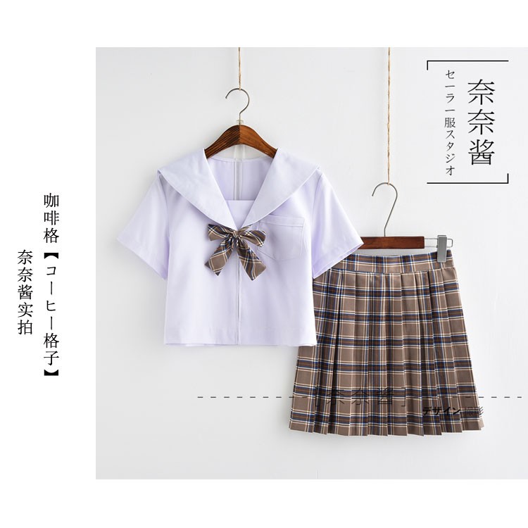 pre-order-ชุดนักเรียนญี่ปุ่น-เสื้อแขนสั้น-คอปกกะลาสี-กระโปรงลายสก๊อต-แถมถุงเท้าทุกชุด