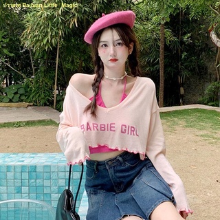 🥤คะนอง🥤เสื้อผ้าป้องกันแสงแดดผู้หญิงสองชิ้น 2022 เสื้อยืดแขนยาวหลวมบางส่วนน้องสาวสั้นด้านบนฝาครอบเครื่องปรับอากาศ
