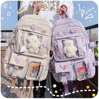 🔥Hot Sale/ความจุ High School Student Schoolbag Female Korean Version Harajuku Cartoon Backpack Backpack