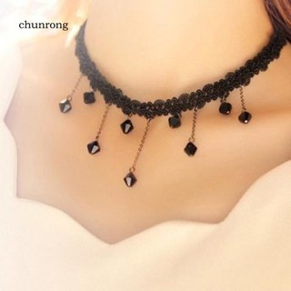 chu เครื่องประดับแฟชั่นสตรีสร้อยคอโชคเกอร์ลูกปัดพู่โครเชต์ฮอลโลว์