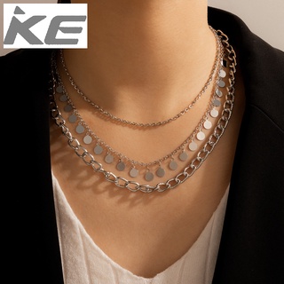 Necklace Geometric tassel silver disc exaggerated thick chain three-necklace for women for gir
