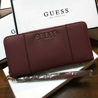 🐩NEW! GUESS FACTORY WOMENS LONG WALLET 🐖 กระเป๋าสตางค์ใบยาวหนังนิ่ม สีแดง