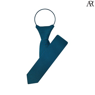 ANGELINO RUFOLO Zipper Tie 5 CM. (เนคไทสำเร็จรูป) ผ้าไหมทออิตาลี่คุณภาพเยี่ยม ดีไซน์ Diamond สีเทอร์ควอยซ์เข้ม/สีดำ