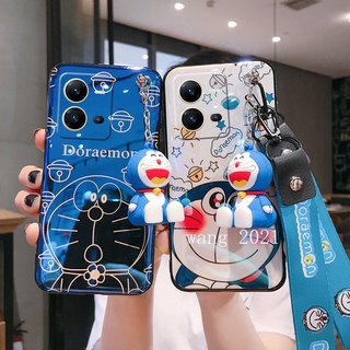 เคสโทรศัพท์ Ready Stock New Casing VIVO V25 V25e V25 Pro 5G Y35 2022 เคส Case Blu-ray Cartoons Couple Phone Case with Cute Doraemon Doll Lanyard Soft Case