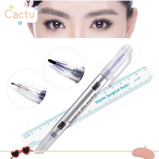 CACTU Beauty Surgical Mark Fine/Thick Tip Skin Scribe Tool Tattoo Skin Marking Pen Double Ended Positioning Waterproof Measuring Ruler Microblading Eyebrow Body Art