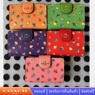 Medium Corner Zip Wallet C9934 กระเป๋าสตางค์ผู้หญิง Coac h กระเป๋าสตางค์หนังพิมพ์ลายดอกไม้