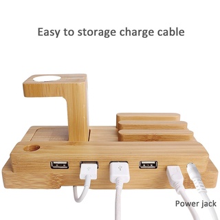 4 USB Charger Station Phone Holder Stand for Xiaomi Charging  Docking Station Bamboo Charger For iPhone iPad Apple Watch