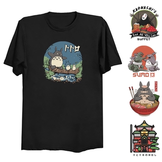 【100% cotton】เสื้อยืด พิมพ์ลายกราฟฟิคการ์ตูน Totoro Miyazaki Hayao สไตล์ฮาราจูกุ แฟชั่นสําหรับผู้หญิง