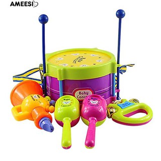 Ameesi เด็กเด็กกลองกลองเครื่องดนตรี Band Kits ของเล่น 5 in 1 Set