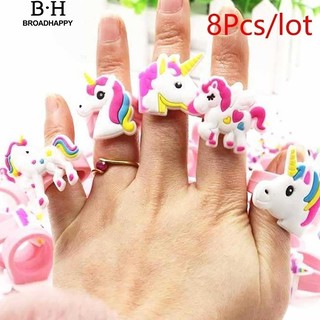 💘broadhappy💍8 ชิ้น / เซ็ตการ์ตูนยูนิคอร์นซิลิโคนแหวนผู้หญิงเด็กวันเกิด แหวนเกลี้ยง