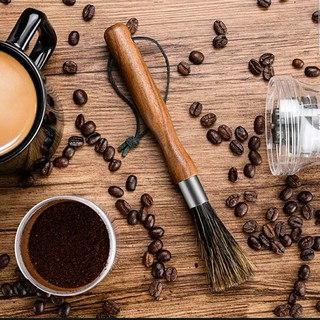Cowhide แปรงปัดผงด้ามไม้ แปรงปัดผงกาแฟ coffee grinder brush