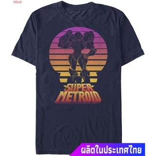 เสื้อยืดยอดนิยม Nintendo Mens Super Metroid Samus Retro Sunset T-Shirt Short sleeve T-shirts