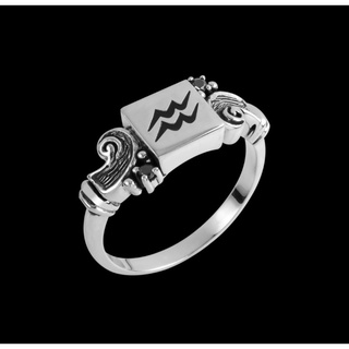 แหวนเงินแท้ 92.5 ลายราศีกุมภ์ Horoscope Sign Aquarius Ring