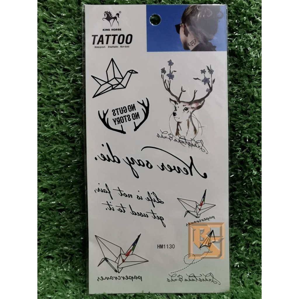 tattoo-fashion-ลาย-นกกระดาษ-paper-bird-กวาง-deer-แท็ททู-สติกเกอร์-hm1130