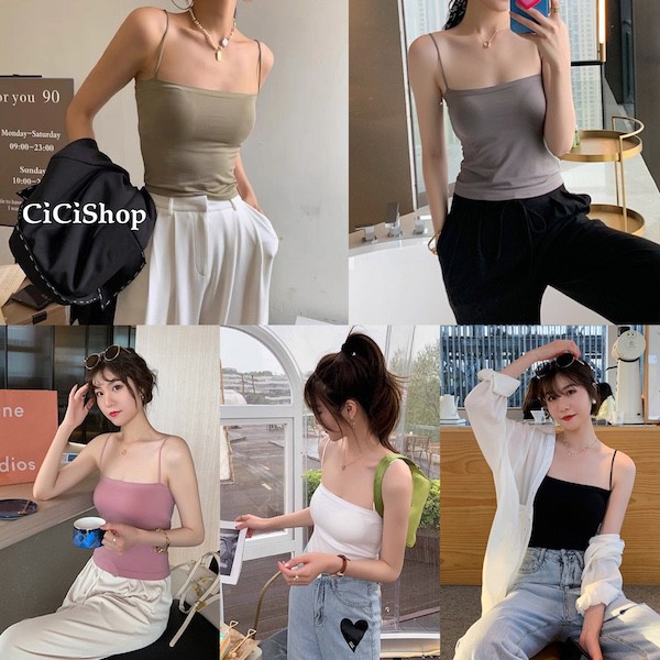 cicishop-1803-สายเดี่ยวสีพื้นเนื้อผ้าใส่สบาย-มีฟองน้ำซับในใส่ซับหรือแมทช์กับแขนยาวเข้ามาก