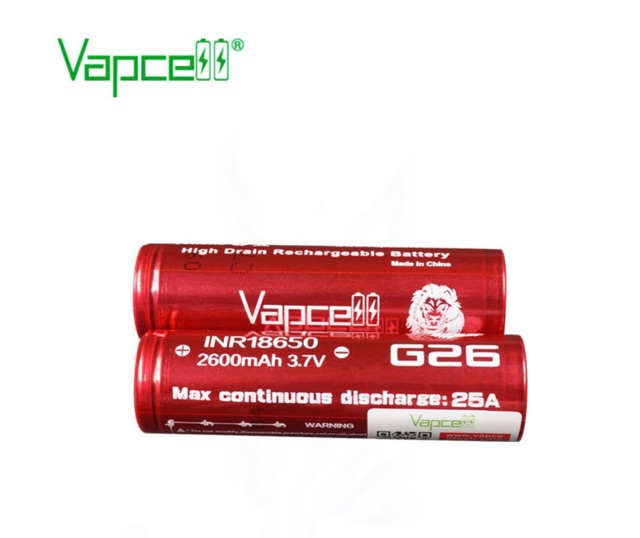 ถ่านชาร์จvapcell-g26-inr18650-2600mah-25a-แพค2ก้อนพร้อมกระเป๋าใส่ถ่าน